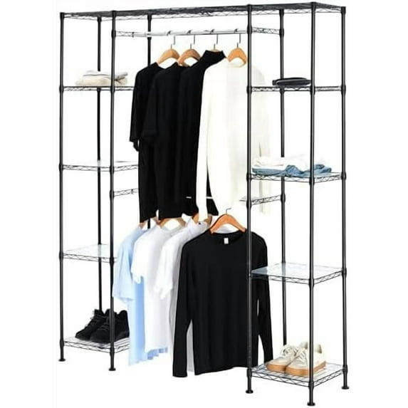 Basics Expandable Metal Hanging Closet Organizer System with Storage Shelves, Adjustable, Easy to Assemble, 57-80"L x 14"W x 72"H, Black