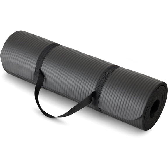 Basics Extra Thick Exercise Yoga Mat with Carrying Strap Black,1/2 Inch