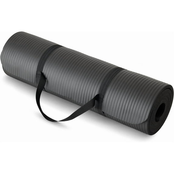 Basics Extra Thick Exercise Yoga Mat with Carrying Strap Black,1/2 Inch