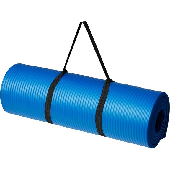 Basics Extra Thick Exercise Yoga Mat with Carrying Strap Blue,1/2 Inch