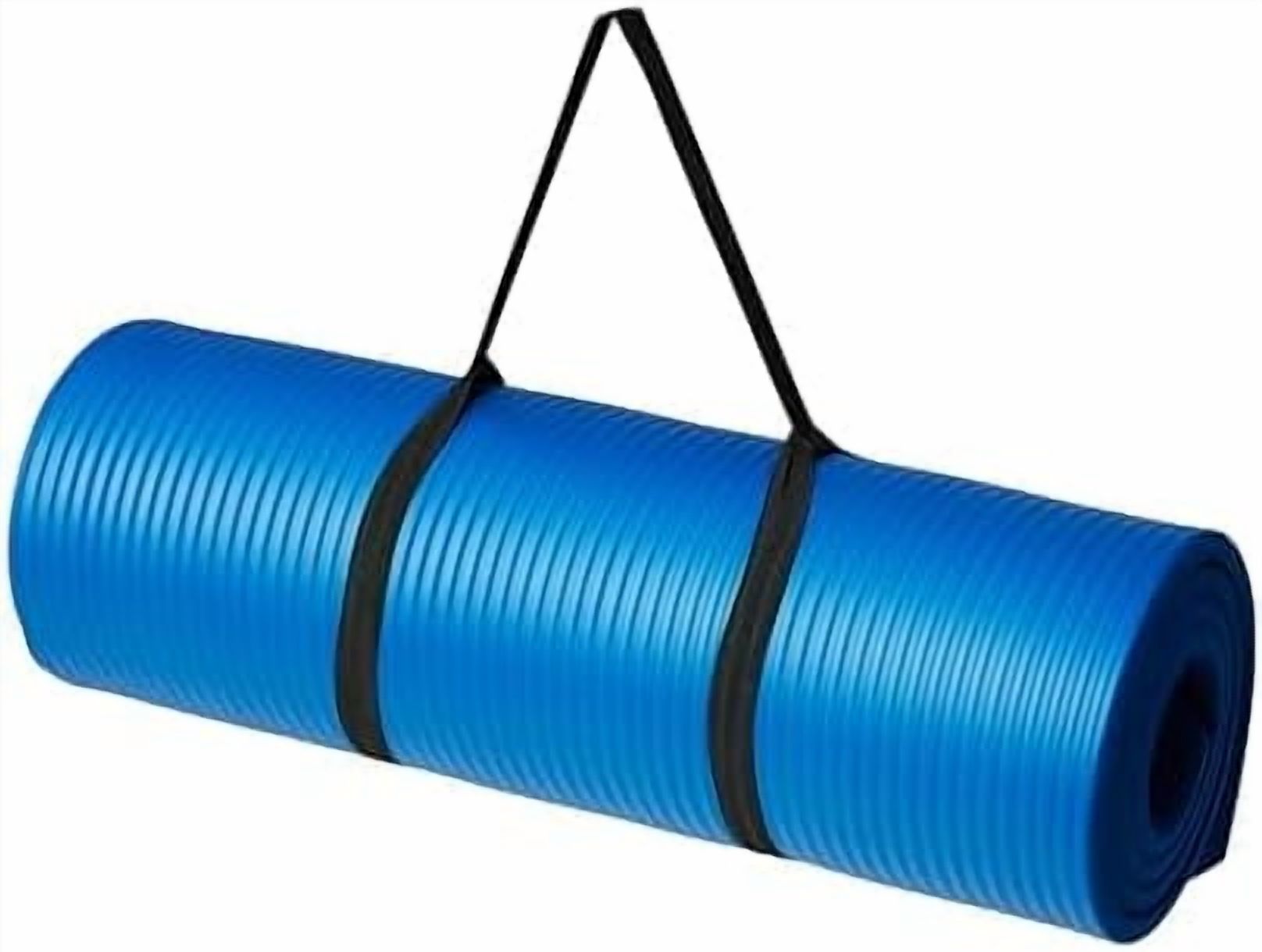 Basics Extra Thick Exercise Yoga Mat with Carrying Strap Blue,1/2 Inch