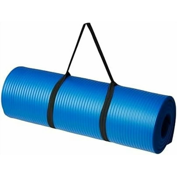 Basics Extra Thick Exercise Yoga Mat with Carrying Strap Blue,1/2 Inch