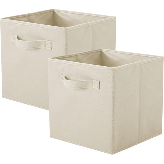 Basics Fabric Clothing Storage Bins - 27*27*28cm- Collapsible Storage Cubes Organizer with Handles, Linen Foldable Storage Baskets Cloth Box Containers, Closet Organizers 2pcs
