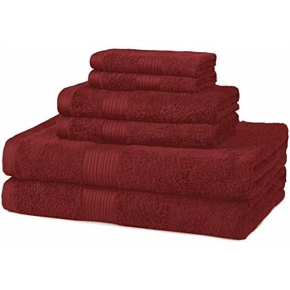Basics Fade-Resistant 100% Cotton Washcloths for Bathroom, Soft Absorbent, 6-Piece, Crimson