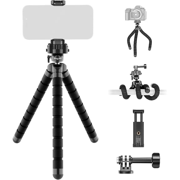 Basics Flexible Phone Tripod, Mini Small Octopus Desk Stand Holder, Vlog Selfie Stick for Cell Phone Camera Compatible with iPhone GoPro DJI Insta 360 Action Camera for Video Recording, TP001