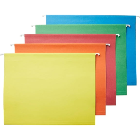 Basics Hanging Organizer File Folders for Efficient Filing, Assorted Colors, Letter Size (Pack of 25)
