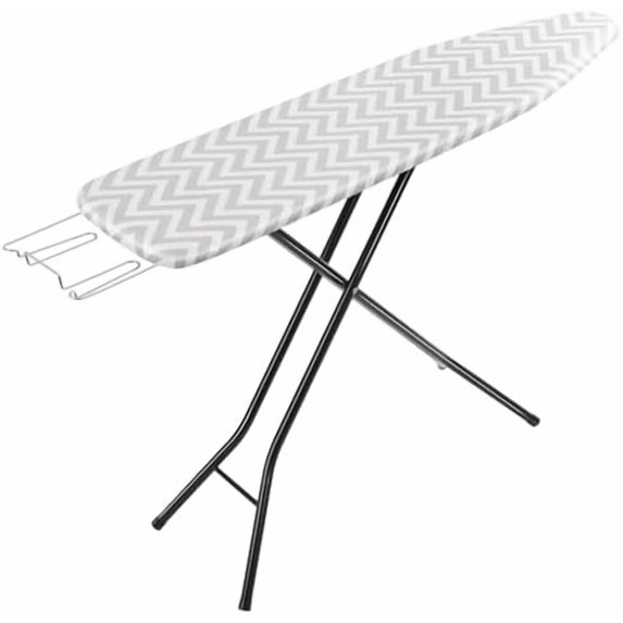 Basics Height Adjustable Full-Size Foldable Ironing Board, 4-Leg Fold-Up, Chevron Removable Cover, 60" x 14" x 38"