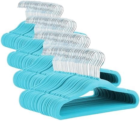 Basics Kids Velvet, Non-Slip Clothes Hangers for Infant and Toddler, 11.6 inches (for Baby Clothes), 50 Count, Blue (Pack of 4)