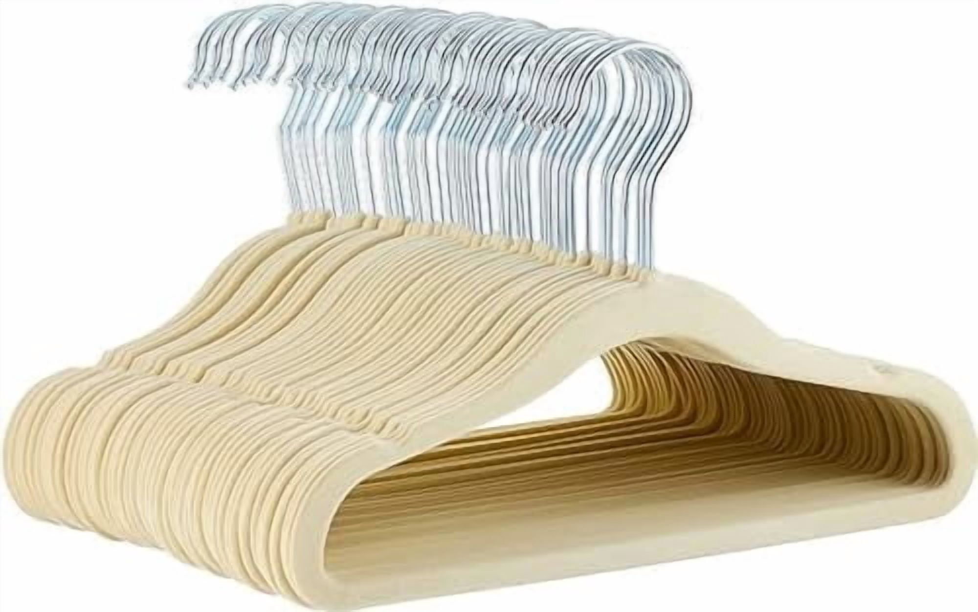 Basics Kids Velvet, Space Saving, Non-Slip Clothes Hangers for Infant and Toddler, Durable, 11.6 inches (for Baby Clothes), Pack of 50, Beige