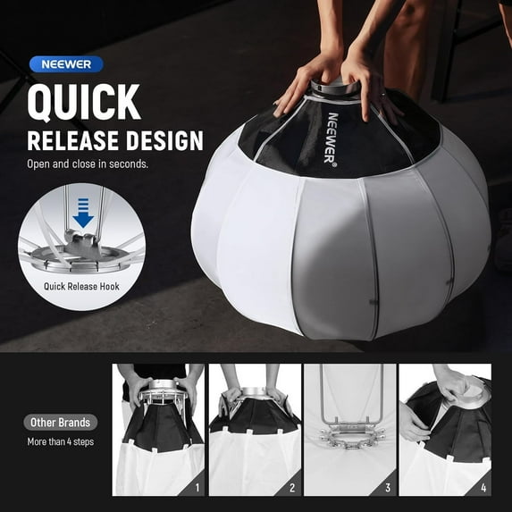 Basics Lantern Softbox, 26" Quick Release 360 ° Light Diffuser Bowens Mount Nylon Alloy Soft Box for Continuous Lighting LED Lights