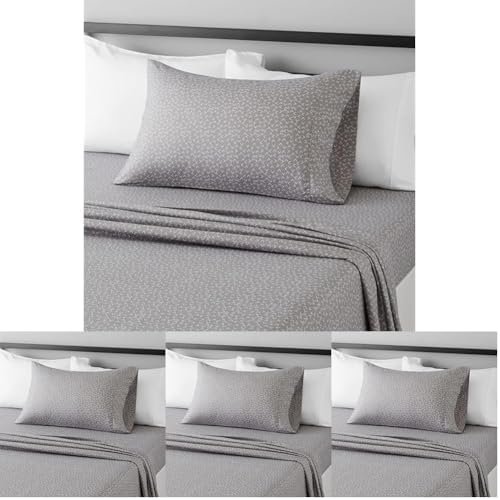 Basics Lightweight Breathable Brushed Microfiber Wrinkle Resistant 3-Piece Bed Sheet Set with 14-Inch Deep Pockets,Twin,Gray Arrows,Printed,(Pack of 4)