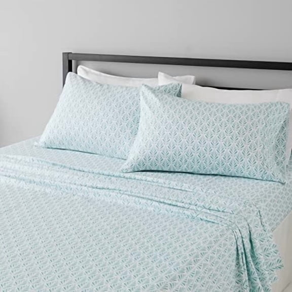 Basics Lightweight Super Soft, Breathable Easy Care Microfiber 4 Piece Bed Sheet Set With 14" Deep Pockets, King, Aqua Fern, Printed