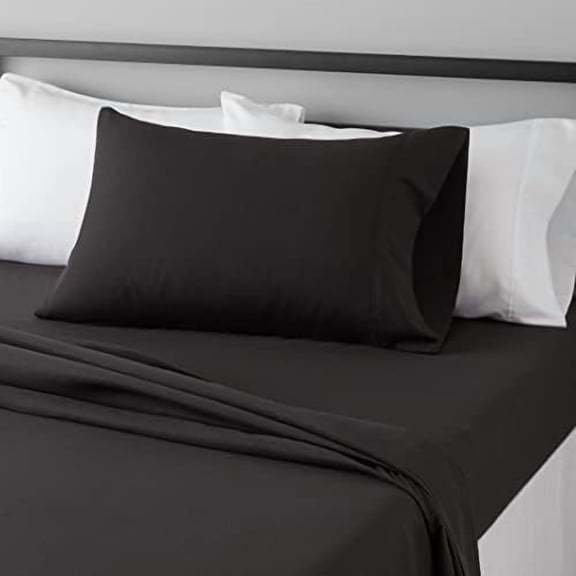 Basics Lightweight Super Soft Easy Care Microfiber 3 Piece Bedsheet Set with 14-Inch Deep Pockets, Twin XL, Black, Solid