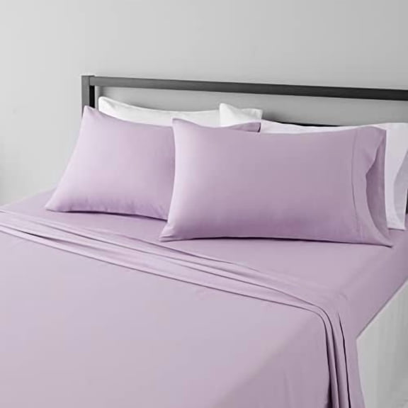 Basics Lightweight Super Soft Easy Care Microfiber 4 Piece Bedsheets Set with 14-Inch Deep Pockets, Queen, Frosted Lavender, Solid