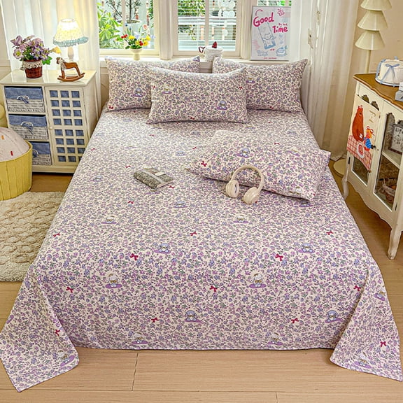 Basics Lightweight Super Soft Easy Care Wrinkle-Free Breathable Brushed Microfiber Bed Sheet, 94.4" x 78.7", Thick Breathable Non Slip Printed Sheet Colorfast After Washes for Dorm Home Use