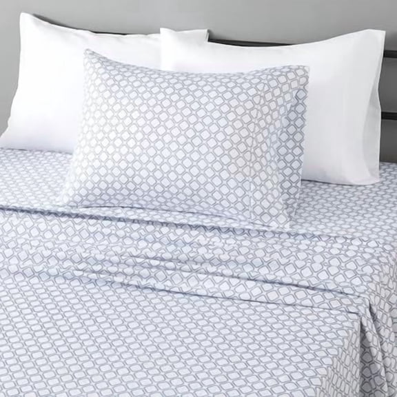 Basics Lightweight Super Soft Easy Care Wrinkle Free Microfiber 3 Piece Bed Sheet Set with 14-Inch Deep Pockets, Twin, Aqua Squre Grid, Grid, Kids, Men & Women Bedding