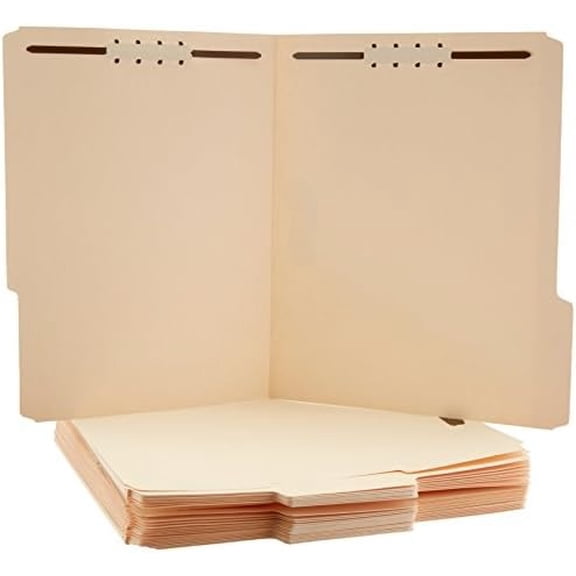 Basics Manila File Folders with Fasteners for Organized Filing, Letter Size, 100-Pack