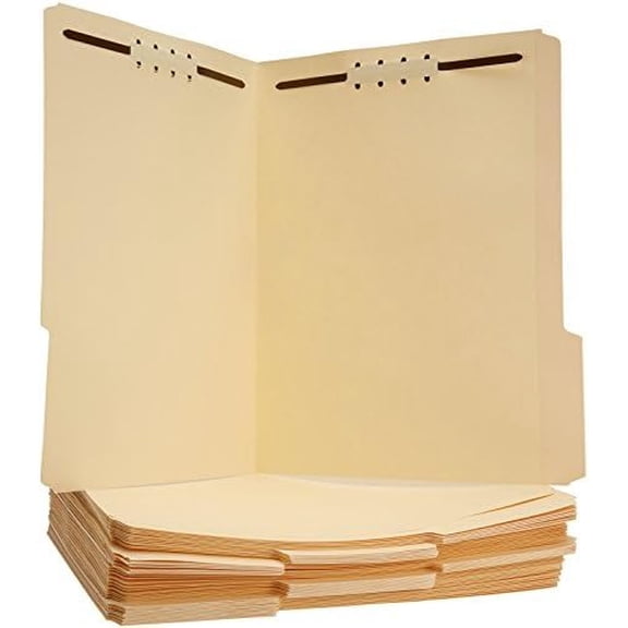 Basics Manila File Folders with Fasteners for Organized Filing, Letter Size, Beige, 50-Pack