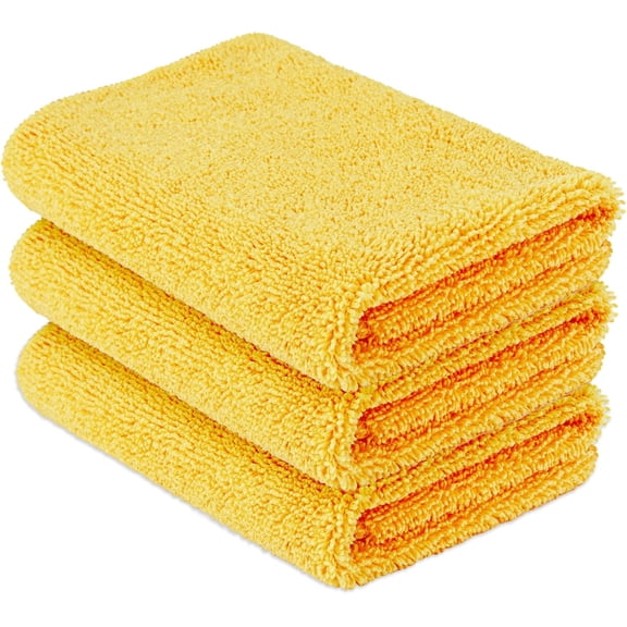 Basics Microfiber Car Drying Towels (12-Pack), Lint Free, Scratch Free, Highly Absorbent Drying Towel for Cars, 16" x 16", Yellow