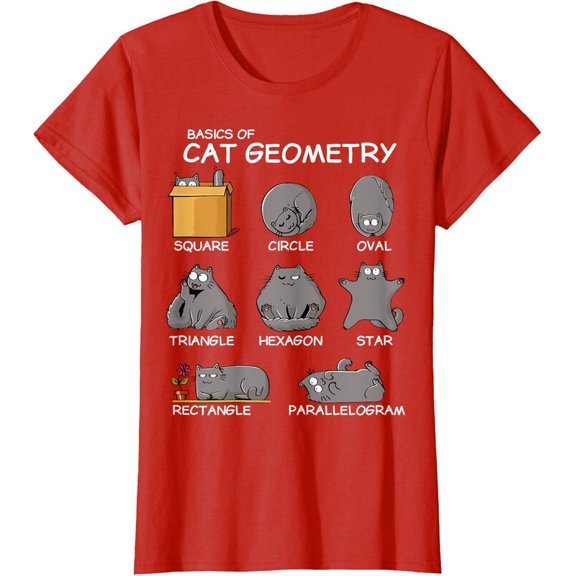 Basics Of Cat Geometry Math Cat Lover S Ladies' Crewneck T-Shirt All Size S-5XL