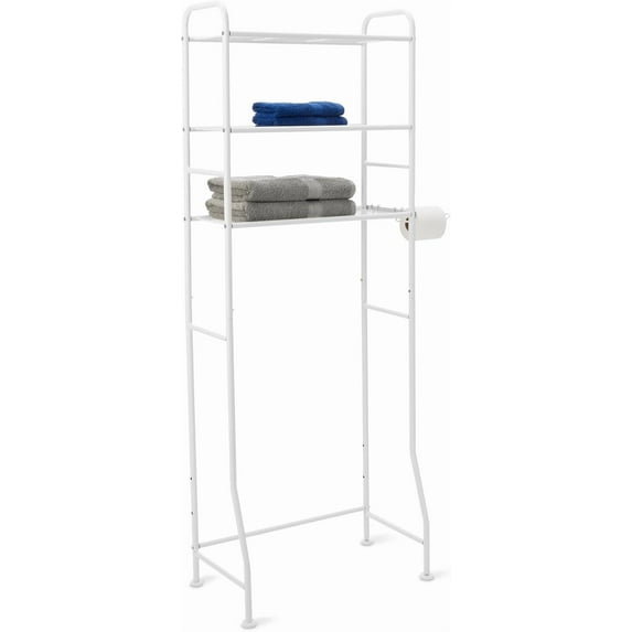 Basics Over the Toilet Storage Organizer, 3-Tier with 2 Paper Holders, 13.8 x 31.9 x 64.9 Inches, White