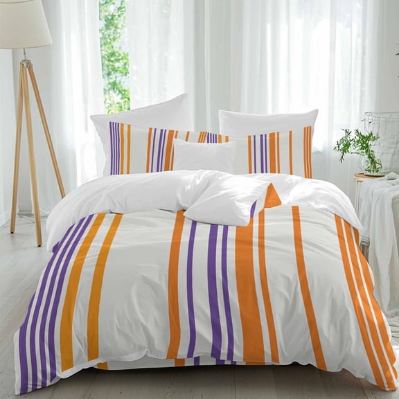 Basics Patterned Comforter Set Twin Size, Watercolor Rectangle Colorful Stripes Soft Bedding Set for Man Woman, 4 Pieces Duvet Cover Set with Fitted Sheet, 2 Pillowcases