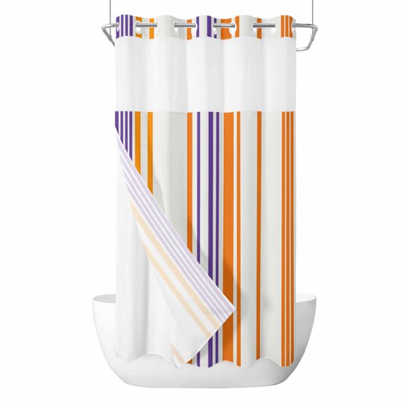 Basics Patterned No Hook Shower Curtain with Snap in Liner, Watercolor Rectangle Colorful Stripes Waterproof Shower Curtains with See Through Top Window Liner for Bathroom, 36x72 Inches