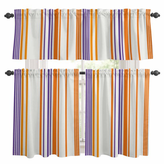 Basics Patterned Kitchen Curtains Valances and Tiers Set of 3 Watercolor Rectangle Colorful Stripes Tier Curtains and Valance with Rod Pocket for Small Windows, 27.5"x24"