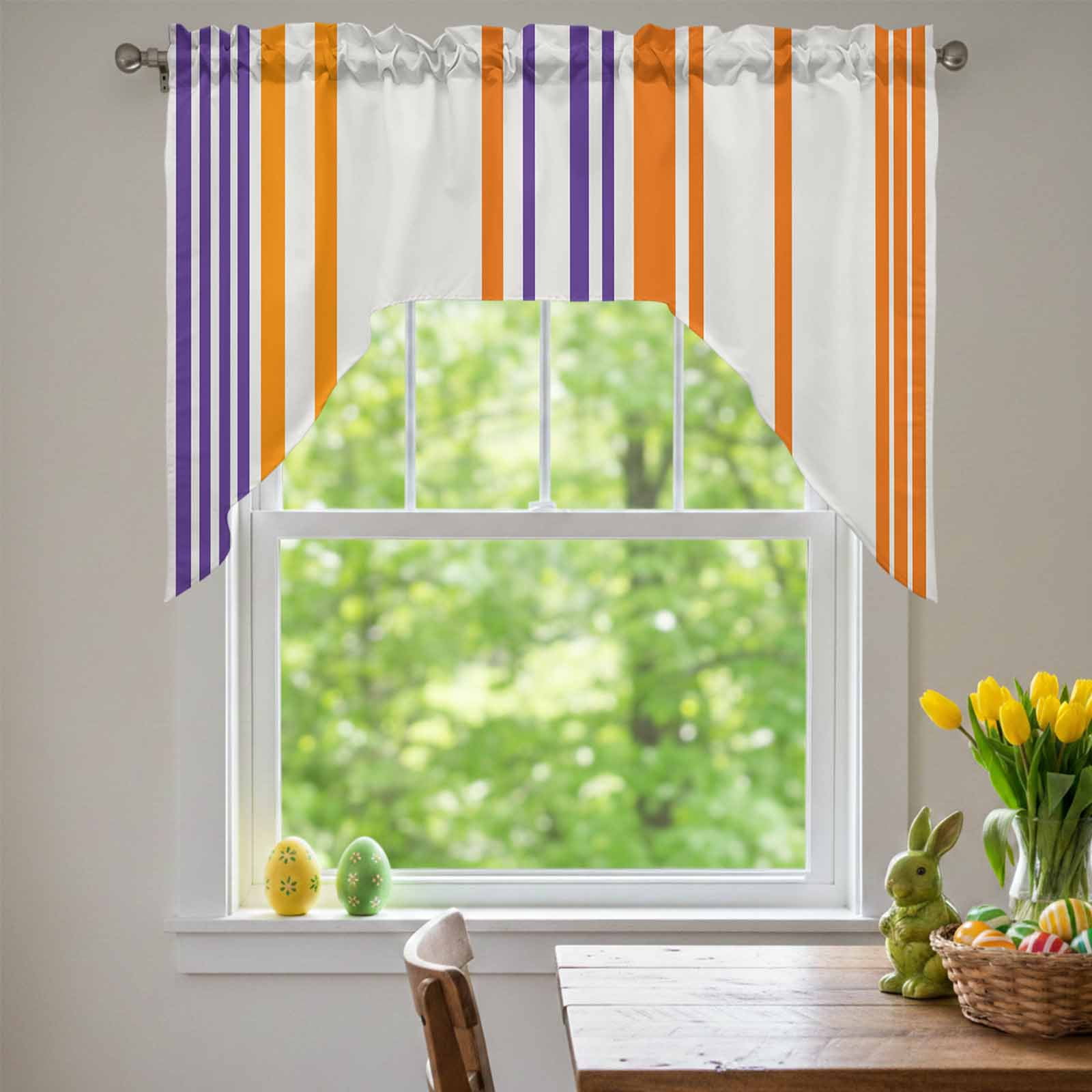Basics Patterned Swag Valances for Kitchen Window, Watercolor Rectangle Colorful Stripes Small Swag Valances Rod Pocket Curtain Drapes Window Treatment for Bedroom Bathroom, 56x36 Inch