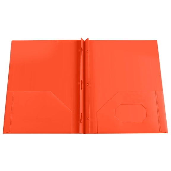 Basics Plastic Folders with 2 Pockets Heavy Duty School Folders with Prongs and Brads, for Letter Size Paper Prong Folders, Back to School Supplies
