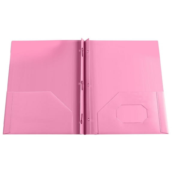 Basics Plastic Folders with 2 Pockets Heavy Duty School Folders with Prongs and Brads, for Letter Size Paper Prong Folders, Back to School Supplies