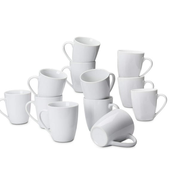 Basics Porcelain, 12 oz Coffee Mug Set, 12 Count, White (Previously AmazonCommercial brand)