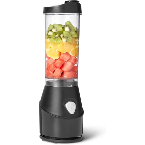 Basics Portable Blender for Smoothies and Shakes with 250W Power,15 Oz BPA Free Travel Cup and Lid, Black