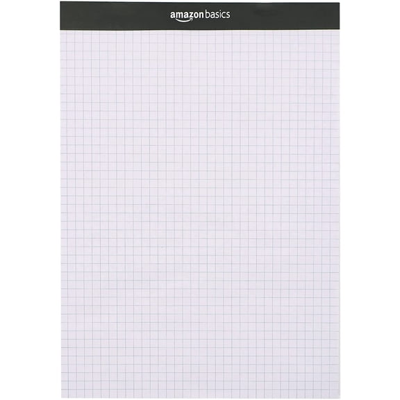Quad-Ruled Graph Paper Pad with Sturdy Back, Perforated, 8.5" x 11.75", White, 100 Sheets/Pad, 2-Pack