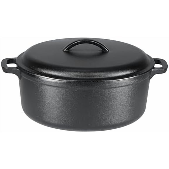 Basics Round Pre-Seasoned Cast Iron Dutch Oven Pot with Lid and Dual Handles, Heavy-Duty & Large, 7-Quart, Black