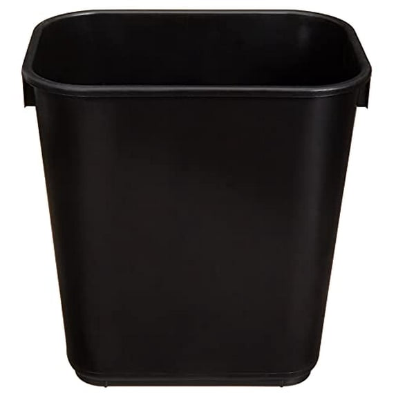 Basics Small Rectangular Commercial Office Wastebasket, Easy to Clean, 3 Gallon, Black, 2-Pack