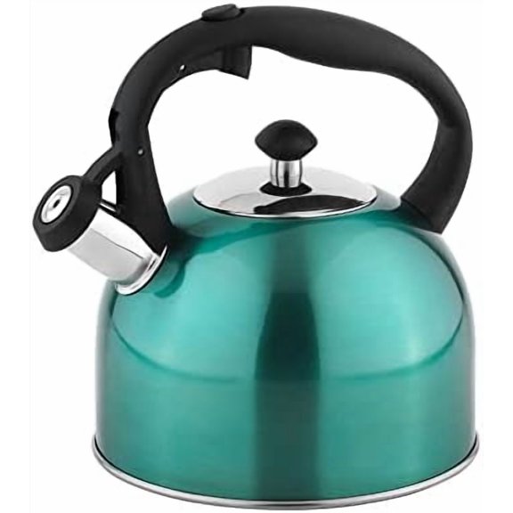 Basics Stainless Steel Whistling Tea Kettle, Fast Boiling for Tea and Coffee, Food Grade, Ergonomic Handle, 2.3 Liter, Teal