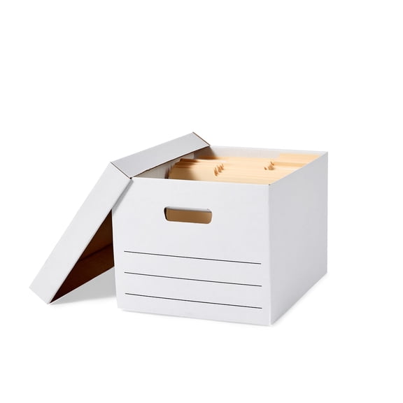 Basics Storage/Filing Boxes with Lift-Off Lid, Letter/Legal Size, Collapsible, Tape-Free Assembly, White, 16.2" L x 12.5" W x 10.5" H, 20-Pack