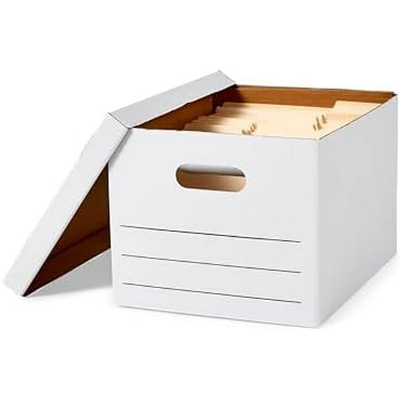 Basics Storage/Filing Boxes with Lift-Off Lid - Letter/Legal Size, Sturdy, Easy Assembly, White, 16.2" L x 12.5" W x 10.5" H, Pack of 20