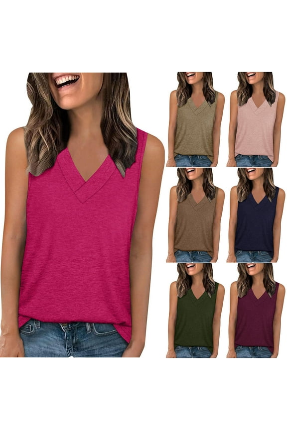 Basics Tank Tops for Women, Cotton Flex Tank Tops Women's Solid Color Round Neck Cover Strip Casual Blouse Wine M