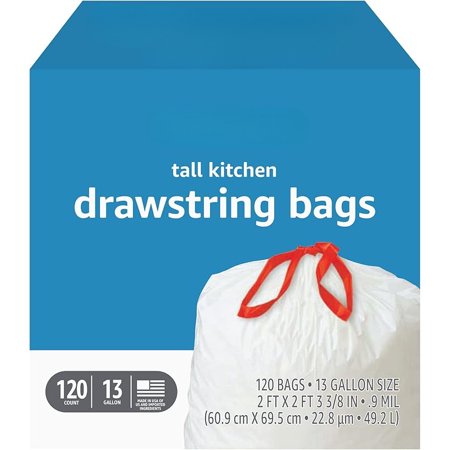 Basics Trash Bags, Tall Kitchen Drawstring, Unscented, 13 Gallon, 120 Count, Pack of 1
