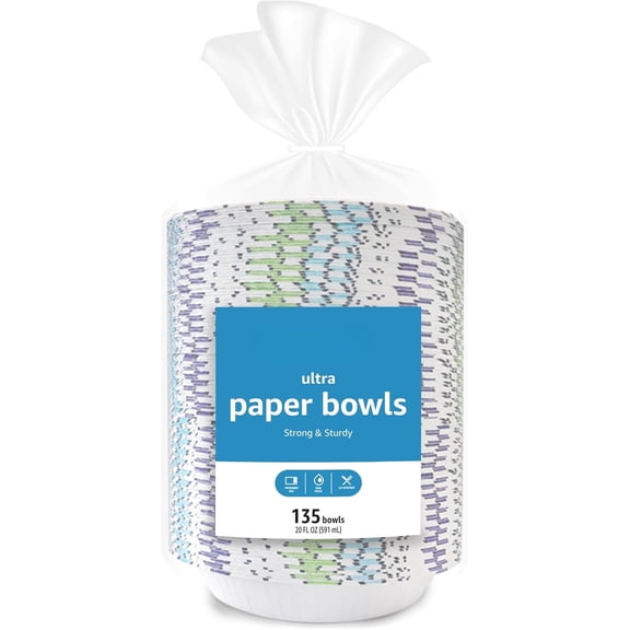 Basics Ultra Paper Bowls, 20 Oz, Disposable, 540 Count (4 packs of 135), White