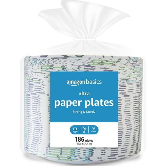 Basics Ultra Paper Plates, 10.06 Inch, Disposable, 372 Count (2 pack of 186), (Previously Encore)