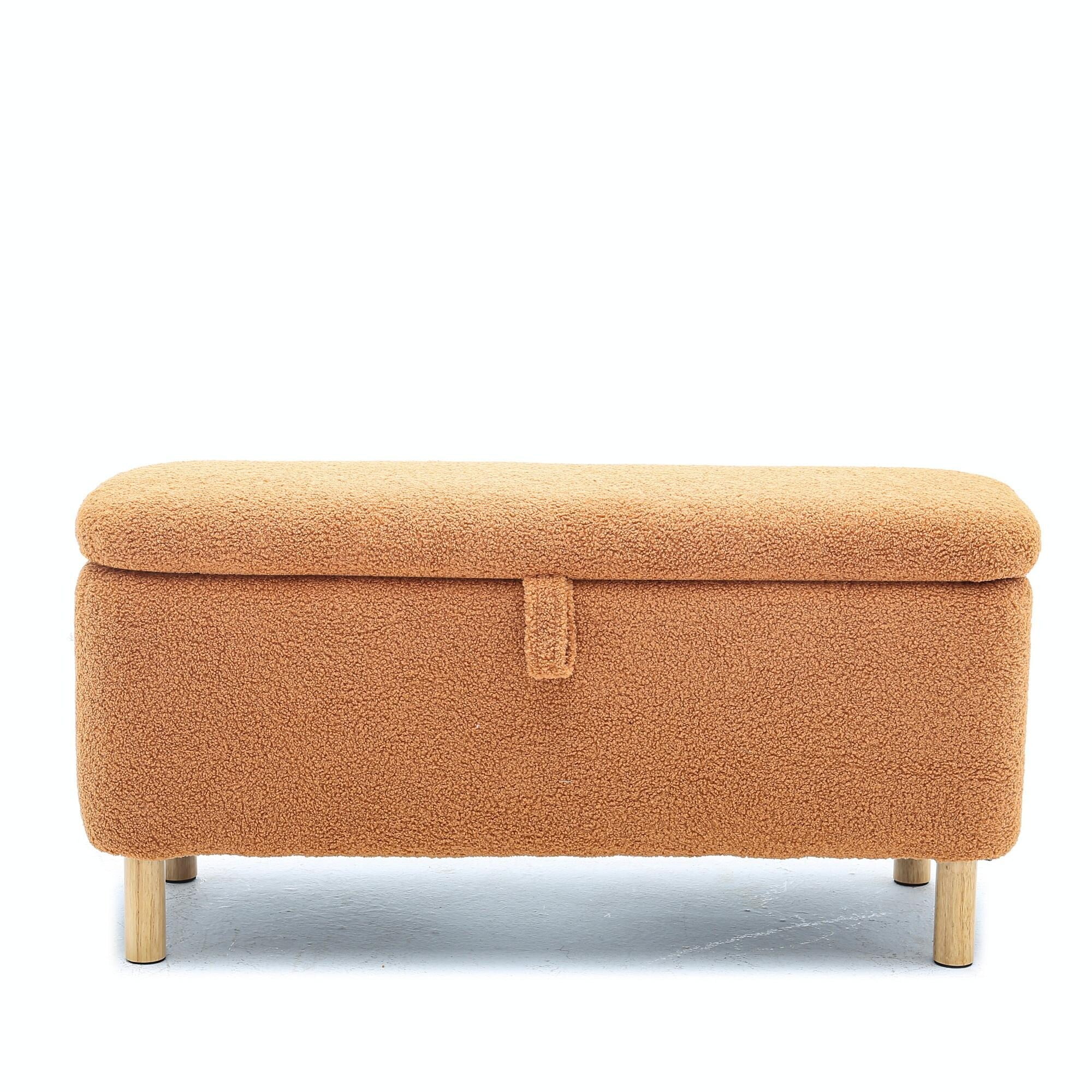 Basics Upholstered Storage Ottoman and Entryway Bench Orange