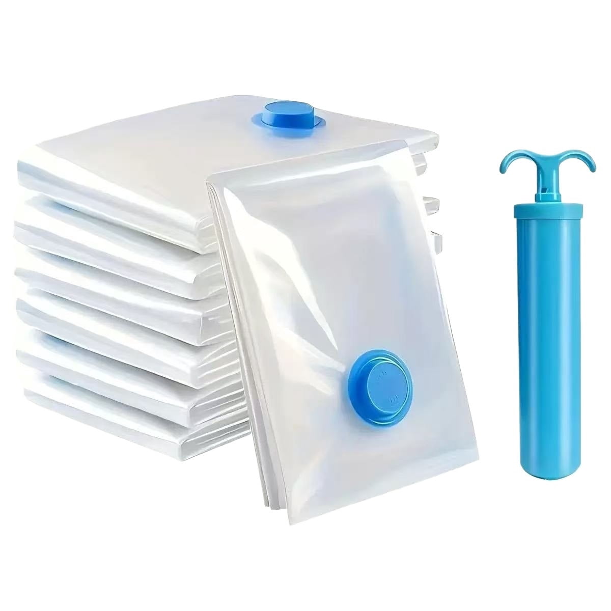 Basics Vacuum Compression Space Saving Storage Bags with Hand Pump, Large(40*60cm), Pack of 7 + 1 manual pumps, Clear comforter storage bag