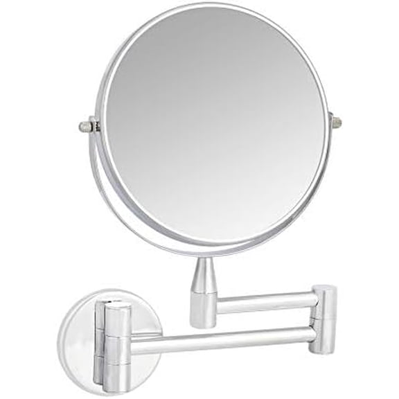 Basics Wall Mount Round Vanity Magnifying Bathroom Mirror, 1X/5X Magnification, 12.8"L x 10"W, Chrome