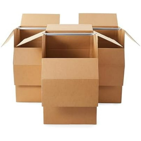 Basics Wardrobe Clothing Moving Boxes with Bar - 24" x 24" x 40", 3-Pack, Brown