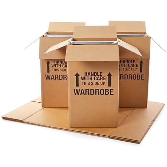 Basics Wardrobe Clothing Moving Boxes with Bar, 6 Pack, Brown, 20" x 20" x 34"