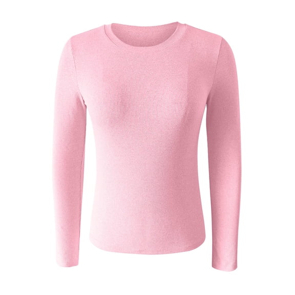Basics Womens Clothing Stretchy Base Layer Tee Going Out T-shirts Slim Fit Rib Knit Tops Low Scoop Neck Shirts Soft Stretch Casual Tee for Fall Spring Winter Thermal Undershirts Pink S