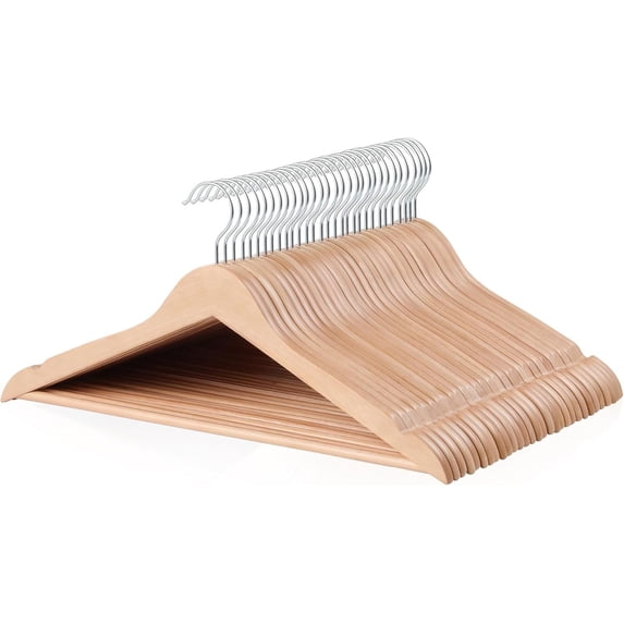Basics Wood Suit Clothes Hangers, 30-Pack, Natural